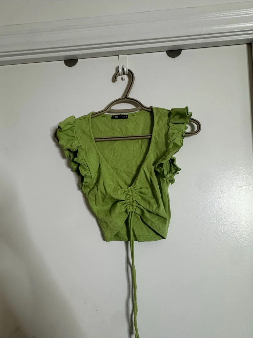 Zara Ruffled Tie-Front Crop Top - Lime Green - Picture 1 of 4